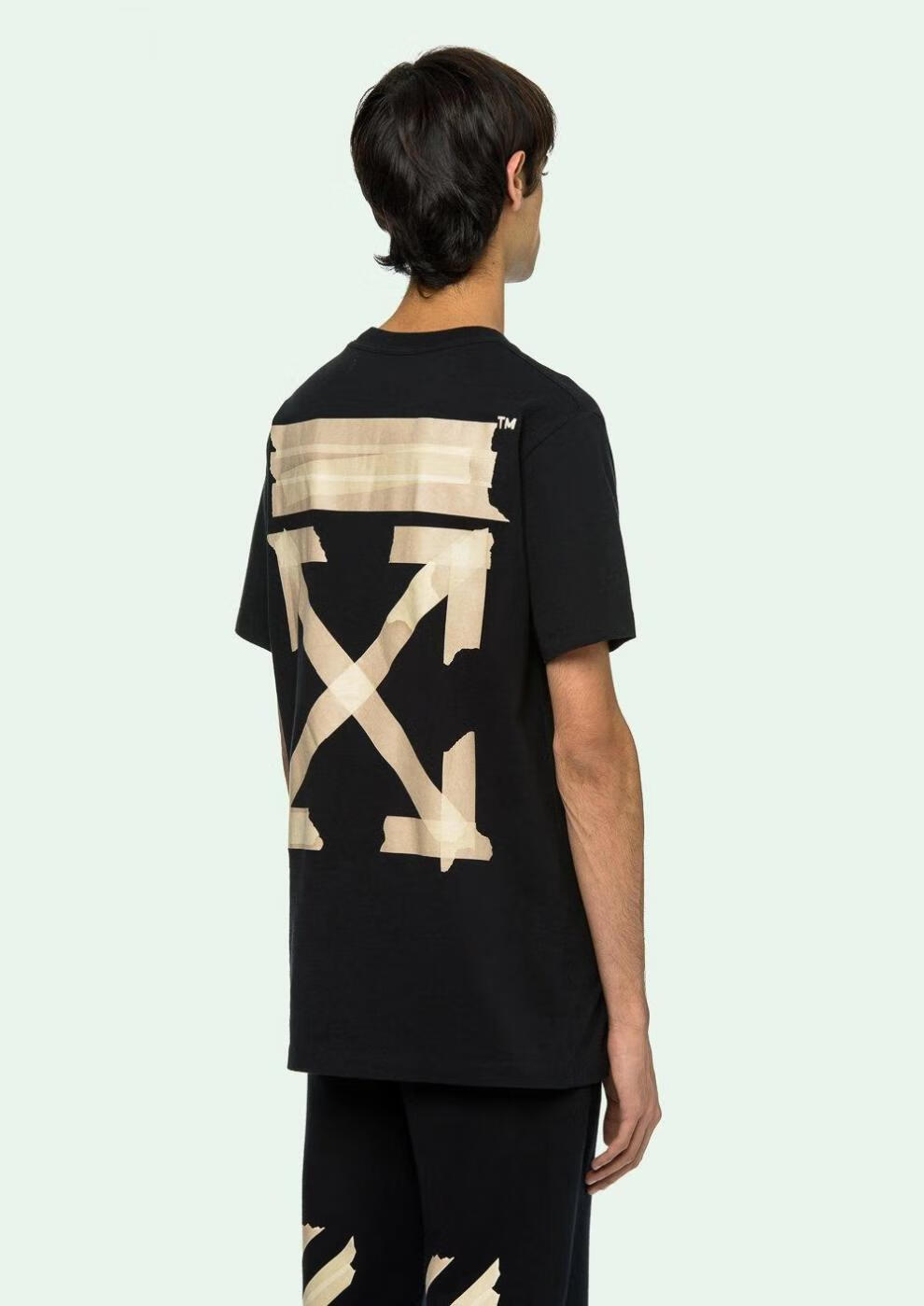 white胶条基础箭头款短袖油漆涂鸦t恤男女宽松纯棉短袖t 白色 xl