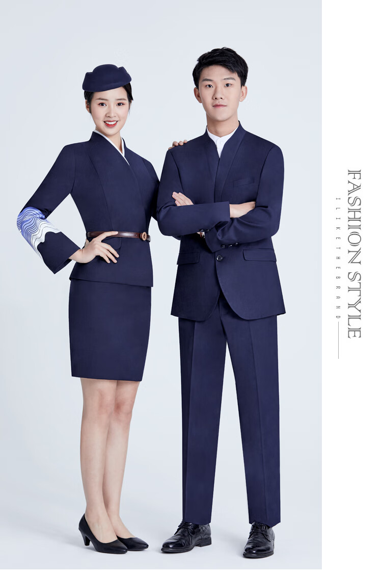 山东航空空姐制服职业套装工作服气质修身连衣裙物业工作高端 藏青女