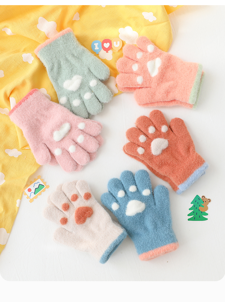 洛兔0~5岁幼儿半指五指儿童手套男女童2岁小朋友秋冬季保暖毛线抗起球