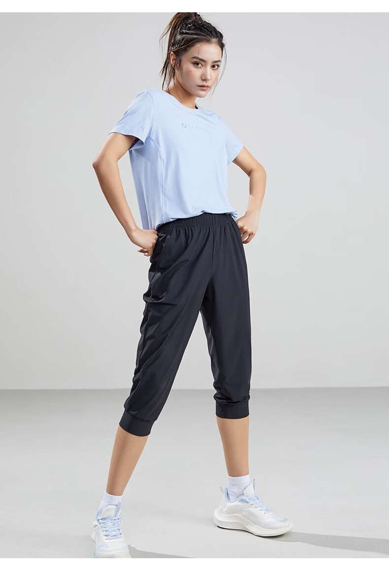 安踏运动裤女2022夏季新款冰丝薄款七分裤休闲针织收口跑步裤1基础黑