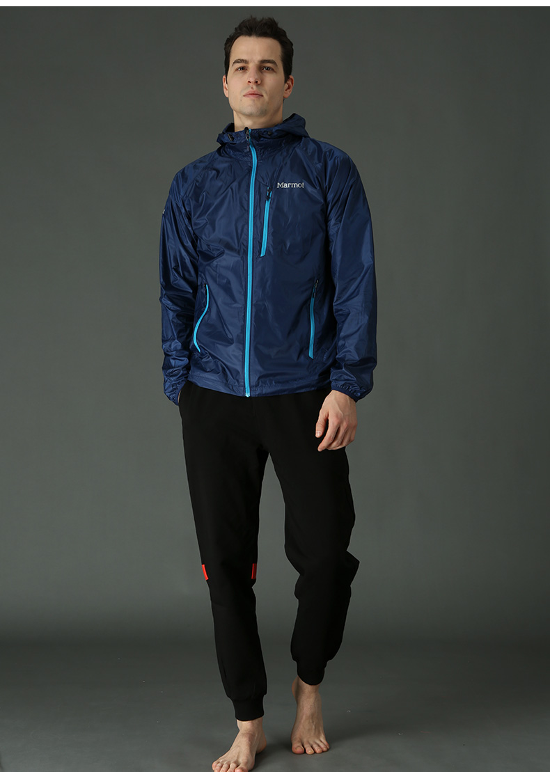 marmot土拨鼠21新款运动防风吸湿排汗透气带帽神衣男户外曜石黑001s欧