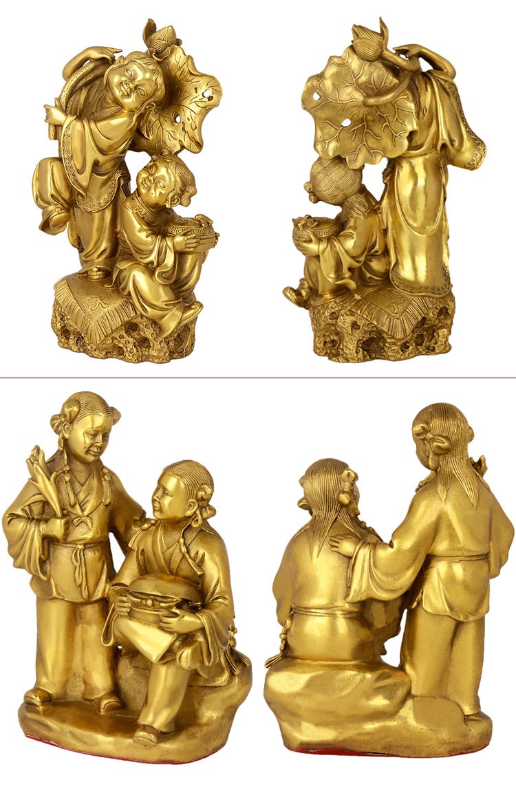 瑞亿祥 纯铜和合二仙摆件夫妻情侣家居客厅摆设工艺品家庭和合卧室