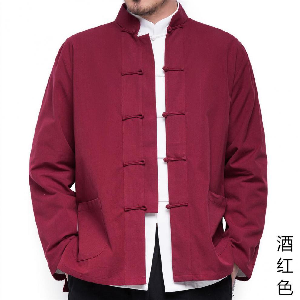 男青年汉服男长衫中式居士服唐装民族风长袖男士男式男生米黄色175xl