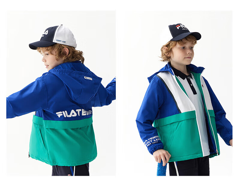 斐乐冲锋衣 fila kids斐乐童装男大童梭织外套2022年春季新款儿童连帽