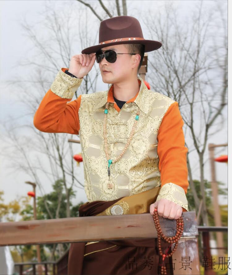 藏服男藏袍男新品藏袍男西藏民族风藏装套装藏式外套拼色藏服藏族服装