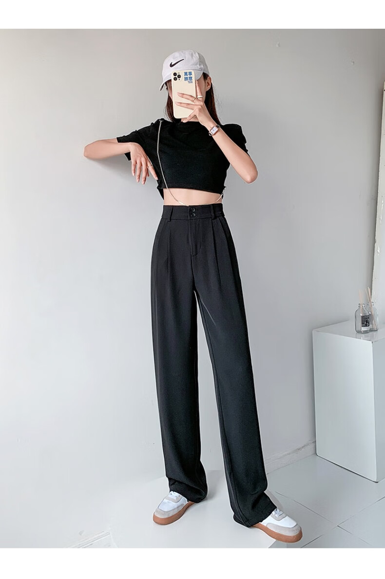 女生阔腿裤加长加肥垂感黑色宽腿裤女式夏季穿的薄款高腰雪纺高个子