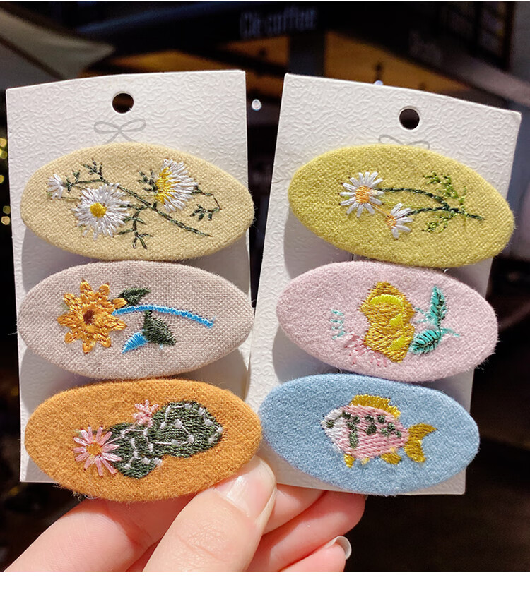 昂比熊布艺绣花bb夹儿童女童侧边发夹边夹小女孩宝宝公主发饰发卡夹子