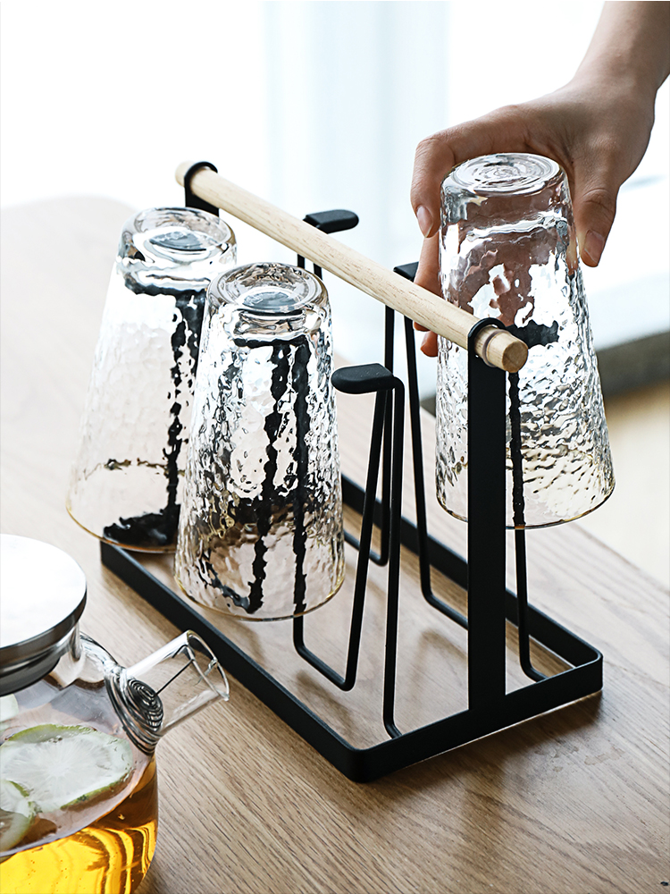 玻璃杯托盘杯架置物架倒挂水杯挂架子家用北欧放托盘沥玻璃杯子架六头