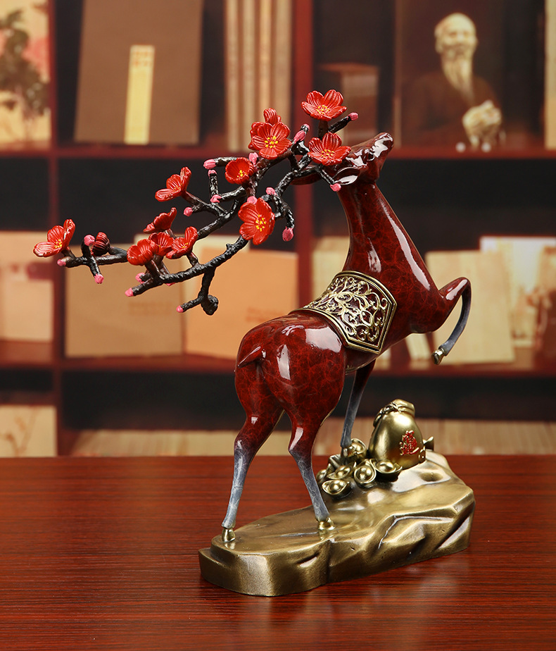 礼亿源 《一鹿有财》梅花鹿全铜摆件发财鹿麋鹿家居客厅办公桌公司