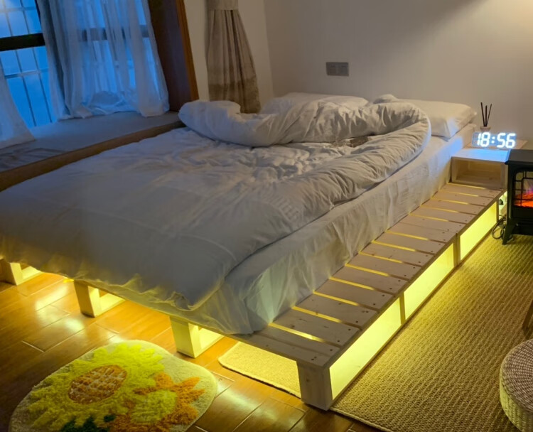 悬浮床日式极简榻榻米实木无床头民宿床悬空地台现代松木悬浮矮床床