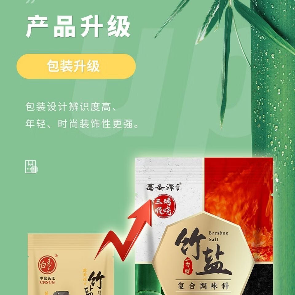 白玉兰中盐长江葛圣源三烤竹盐260g食用盐di钠弱碱无碘无抗结剂260g3