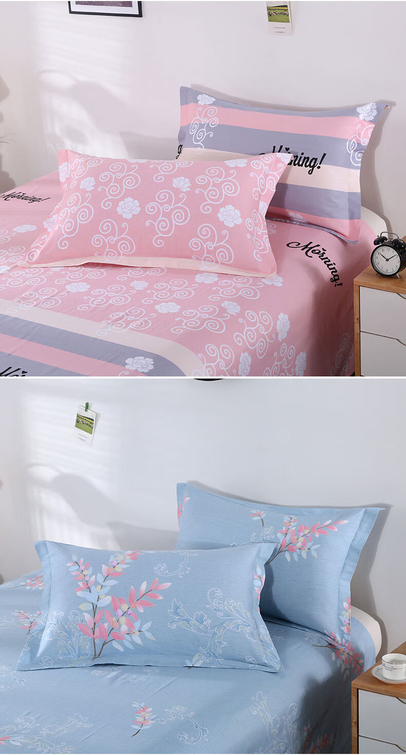 上过新闻电台枕头套纯棉枕套一对装全棉单人48x74cm晨光绚丽蓝内径