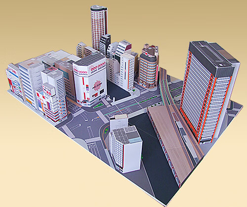 diy城市高楼大厦建筑3d纸模立体模型手工折纸玩具 商业街城镇场景