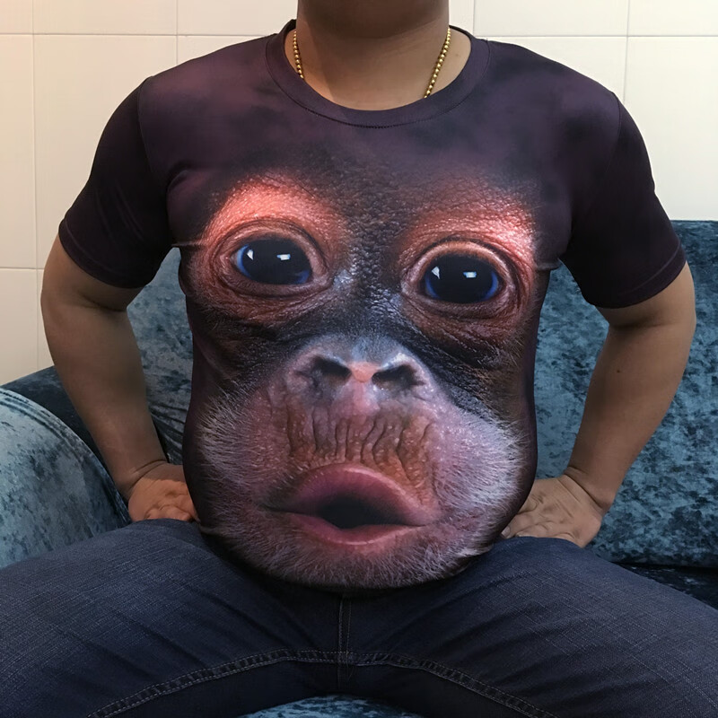 3d个性立体搞笑猩猩猴子动物无袖男滑稽大码胖子t恤印花恶搞衣服高端