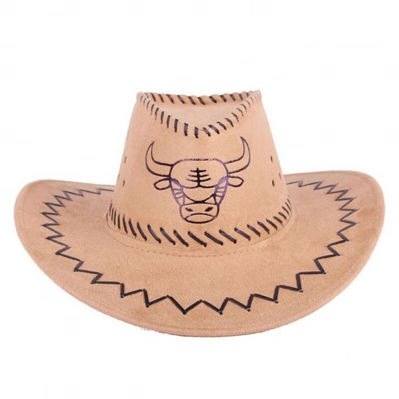 法波淇西部牛仔帽草原旅游遮阳帽男女夏凉帽子透气牛头大檐帽红色l58