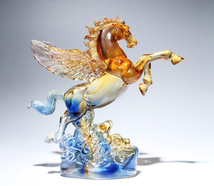 琉璃马办公室客厅水晶飞马工艺品马到成功开业礼品马摆件蓝紫琥大