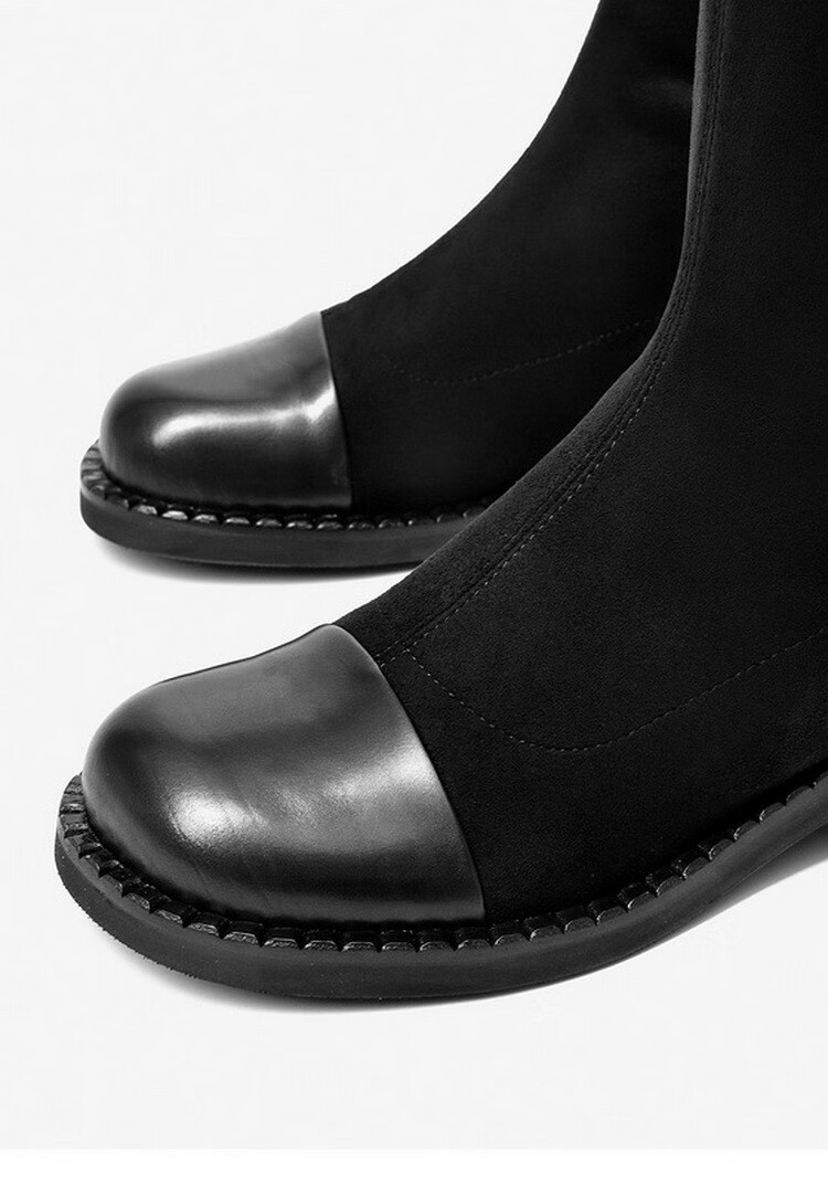 beautoday女士休闲靴子女长筒粗跟皮鞋瘦瘦高筒靴秋冬季弹力靴 黑色 4