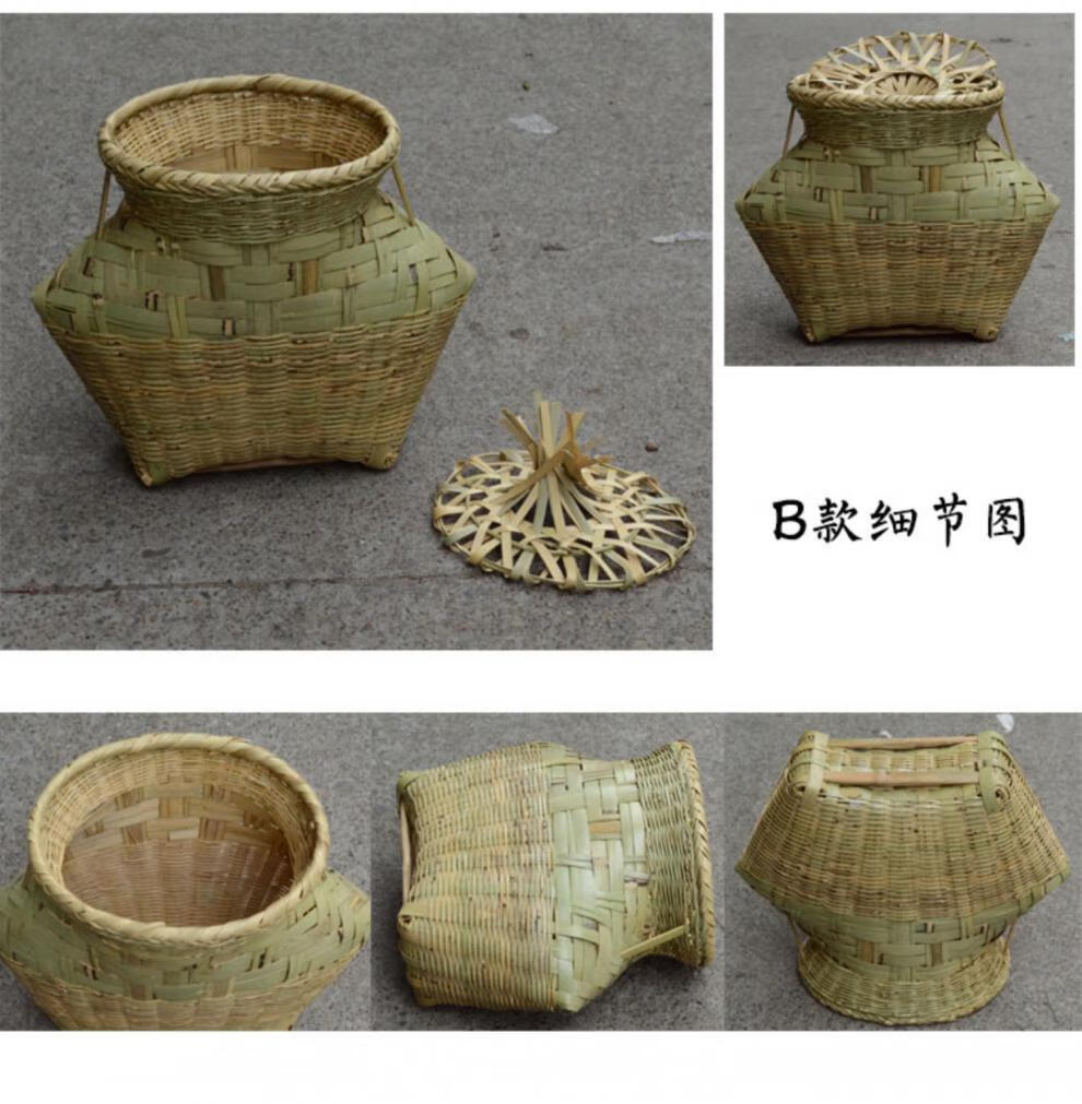 手工竹编有盖垂钓备用鱼篓采摘篓黄鳝篓仿旧舞台道具竹篓b款大号鱼篓