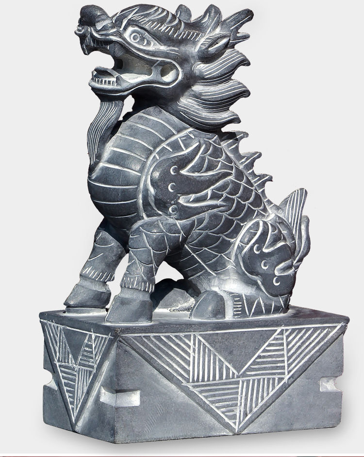 小米mi生态家居同款石雕麒麟石头一对青石雕刻家居门口摆件高24长17宽