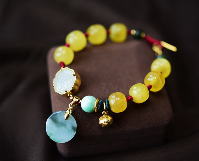 月石缘保真蜜蜡手链女编织红绳子转运珠手串送朋友长辈生日礼物女士送