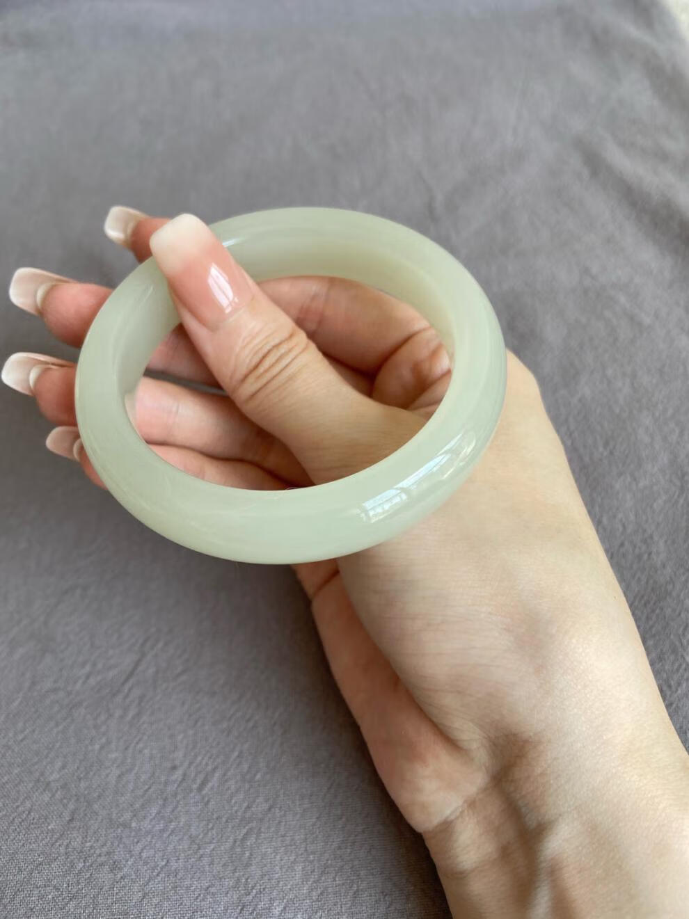 新疆和田玉白玉手镯女款扁条羊脂玉石真青玉晴水贵妃玉镯 晴水65~66mm