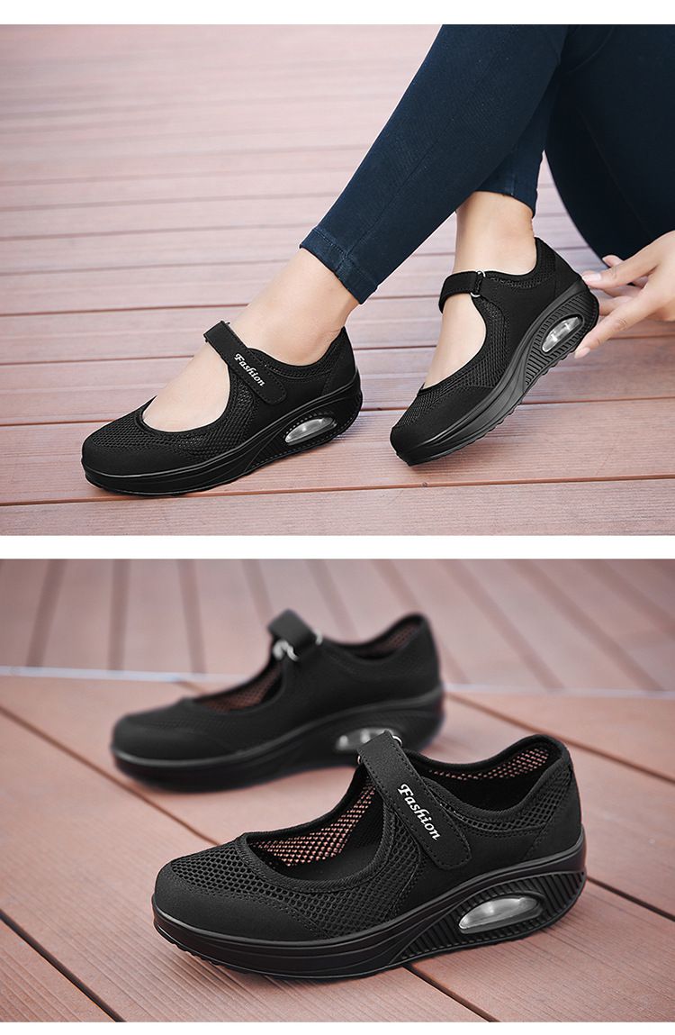 女士方口鞋女妈妈布鞋防滑透气方口厚底软底透气网面休夏季老人健步鞋