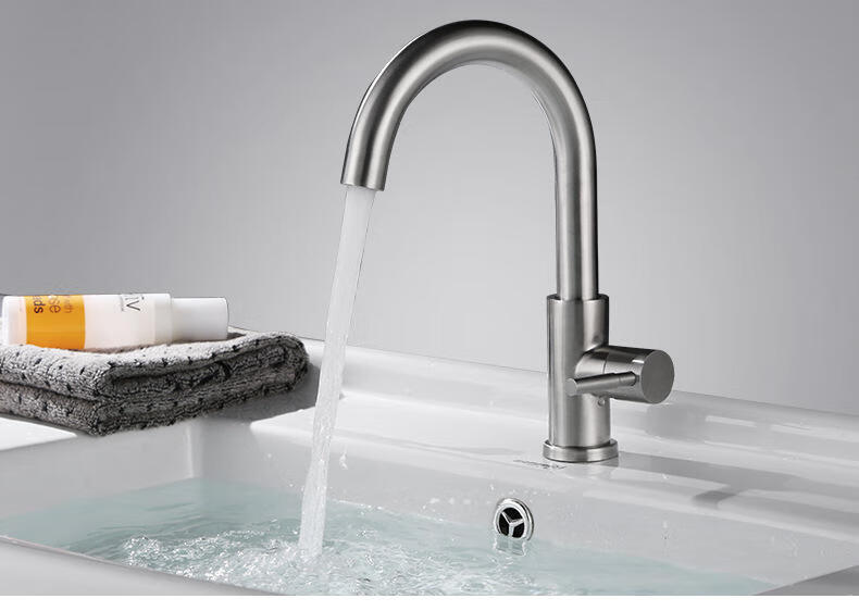 德国黑色单冷面盆水龙头洗衣池冷热水卫生间单孔304不锈钢水龙头拉丝a