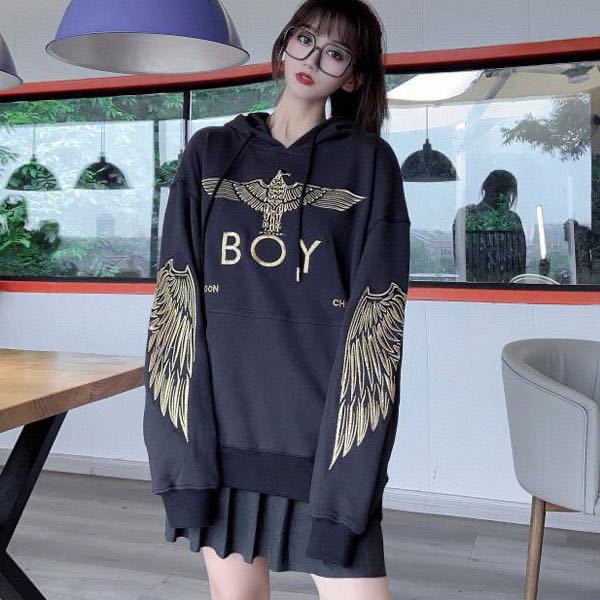 卫衣女秋冬百搭秋冬加绒烫金boy老鹰印花外套卫衣女潮人时尚ins上衣潮