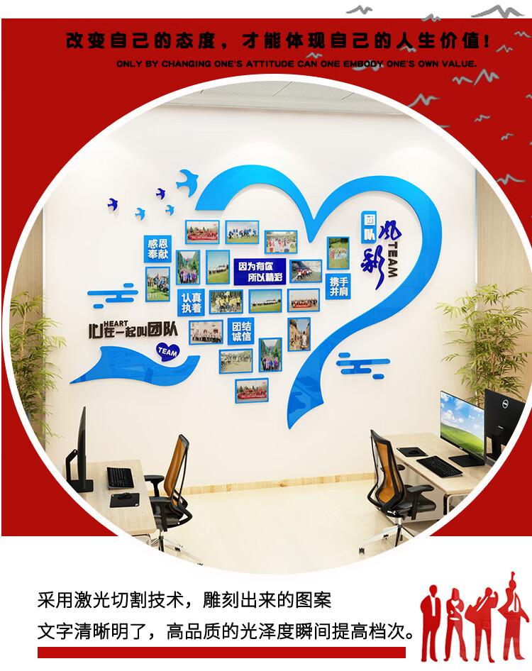 郝客来团队风采展示墙公司企业文化墙 员工激励标语办公室照片墙装饰