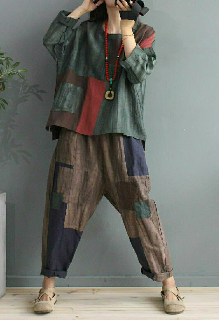 西木柒叫花子服装乞丐服套装 欧洲站乞丐服拼接棉麻t恤女 夏季新款