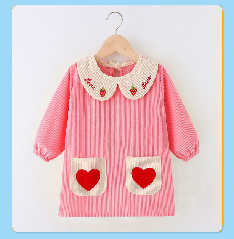 儿童罩衣女童长款纯棉灯芯绒防水防脏套服反穿罩衣宝宝吃饭围兜护衣裙