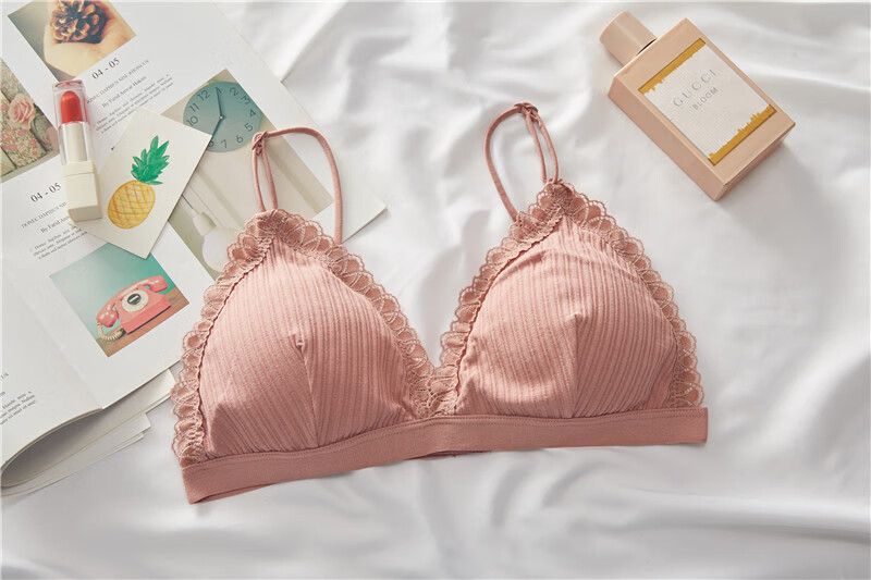 杯法式无钢圈内衣女大学生美背文胸小胸聚拢抹胸高中裹胸 白色 粉色