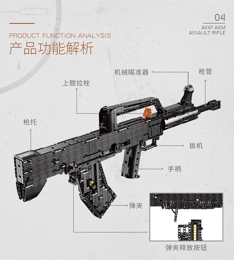 60乐高积木枪98k高难度绝地求生吃鸡ak47军事仿真可发射mp5冲锋枪