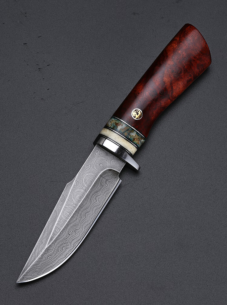 【进口收藏户外直刀】锋利大马士革钢刀高碳钢直刀防身军工刀野外求生