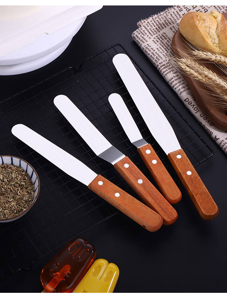 面包刀不锈钢奶油抹刀681012寸蛋糕脱模刀刮刀烘焙抹面工具木柄曲款8