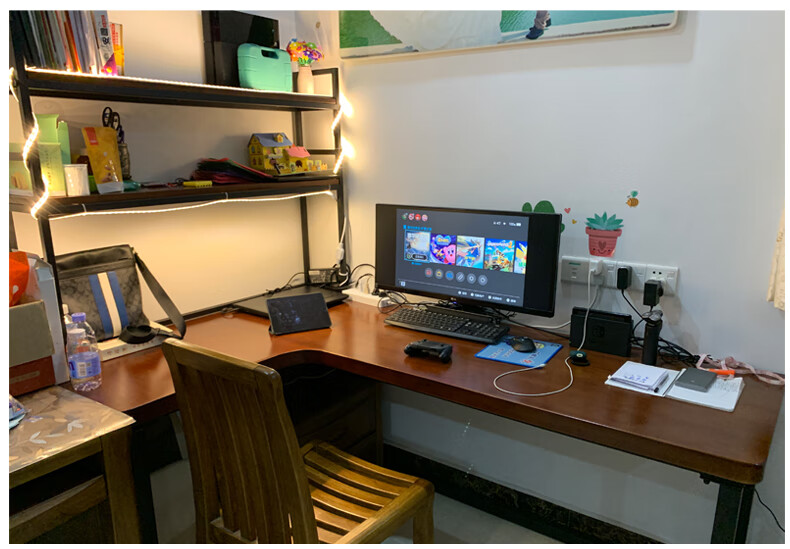 实木转角书桌拐角铁艺办公桌工作室型台式电脑桌子小户型写字台 松木