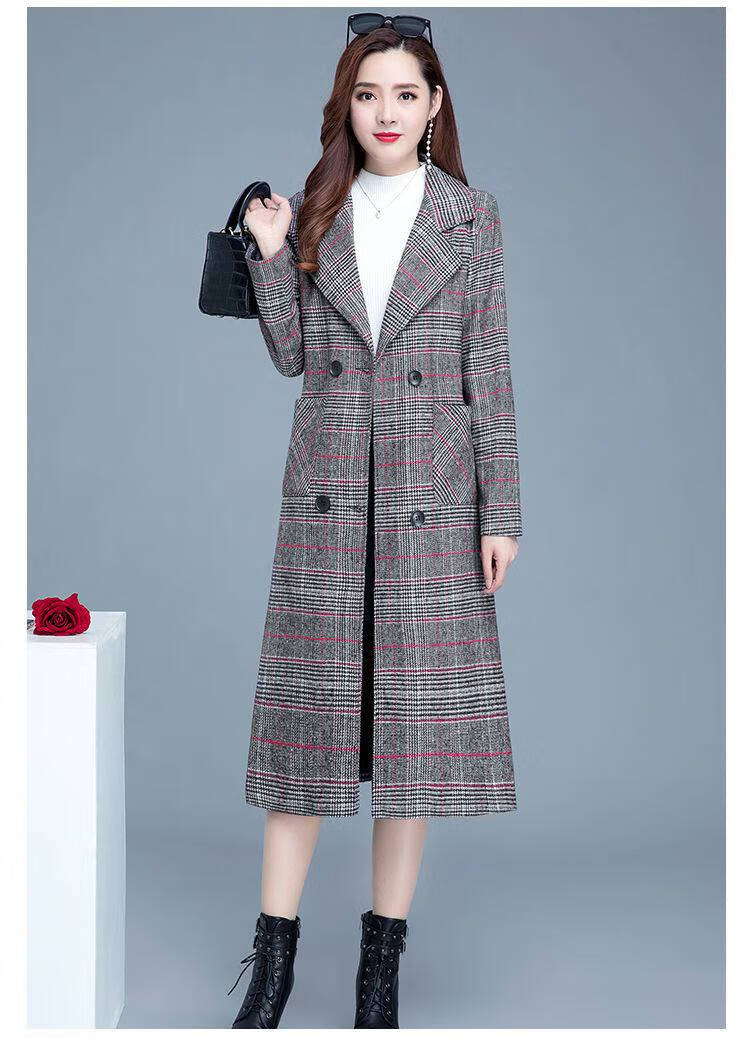 中长款韩版修身千鸟格子呢子大衣女式日常通勤妮子外套女士百搭减龄