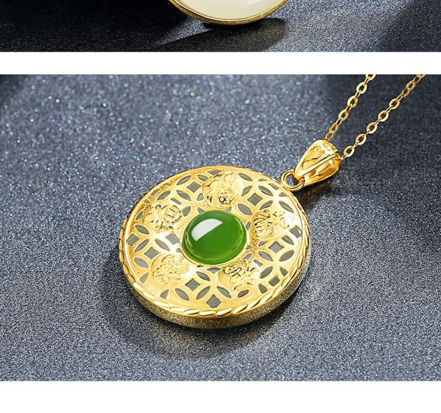 老凤凰款黄金吊坠金包玉五福字平安扣女金镶玉足金和田玉坠项链金母节