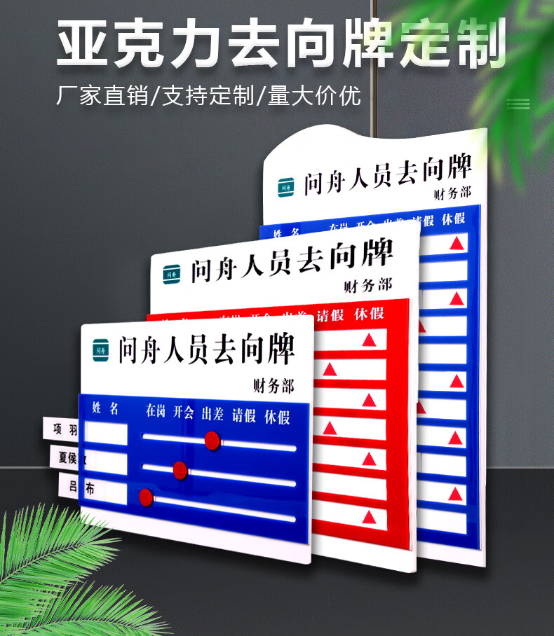 亚克力人员去向牌定制单位工作人员去向告知牌在岗科室牌照片名字可