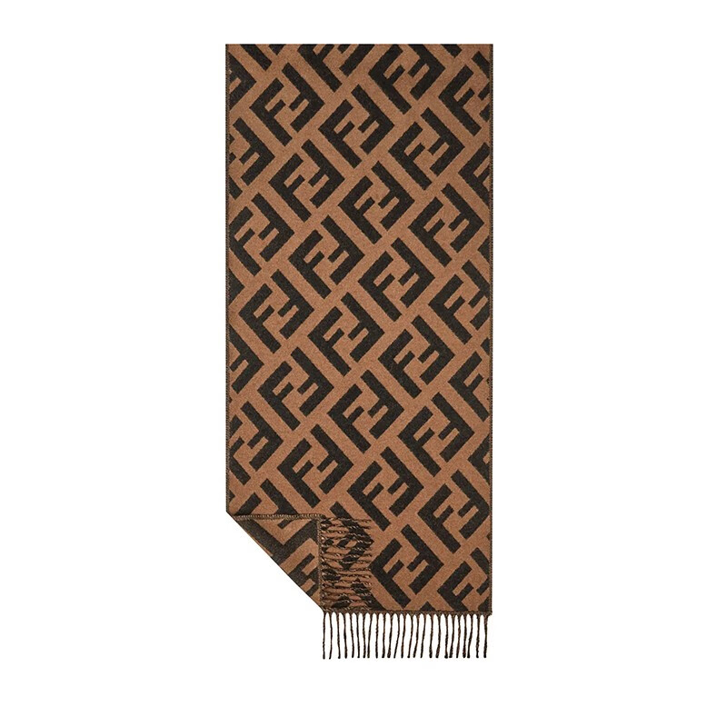 fendi芬迪女士围巾长款流苏同色系ff图案提花织纹17045厘米时尚典雅