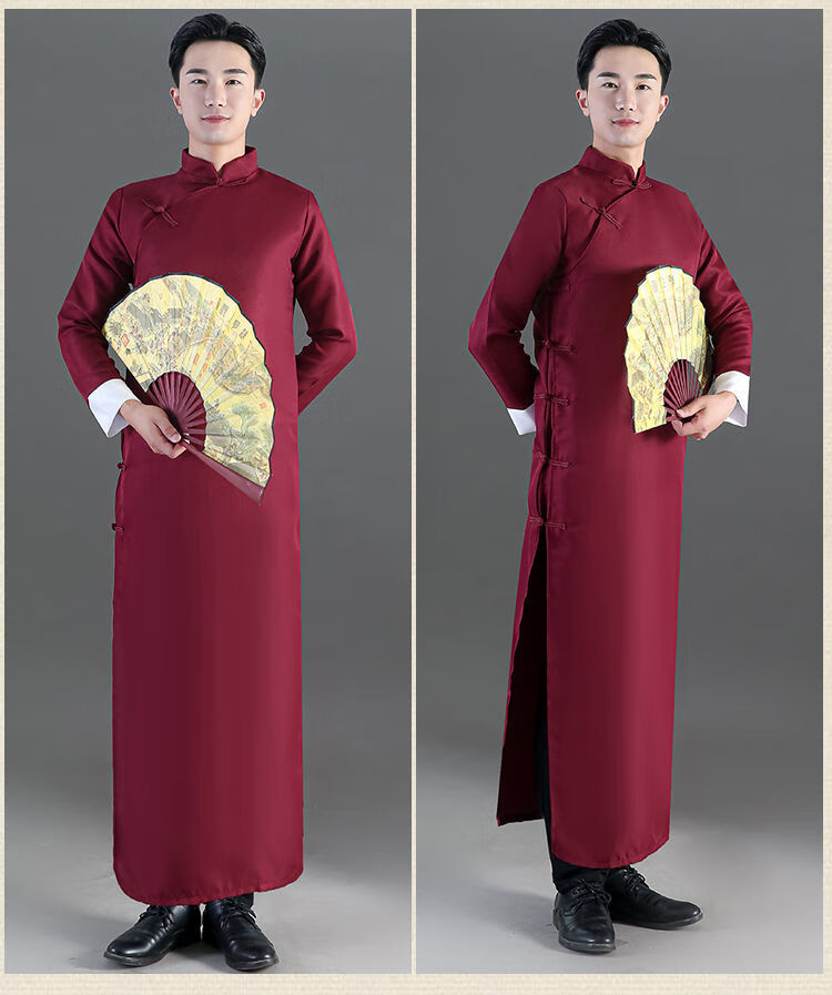 品信诚相声服长袍相声大褂中式伴郎服民国长衫装唐装男马褂演出服黑色