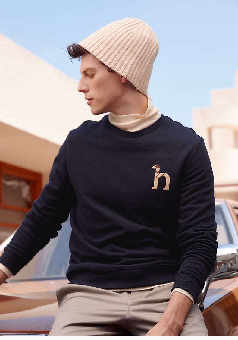 哈吉斯hazzys2022秋季中狗logo纯色休闲卫衣男abtze02cx51绿色gr180