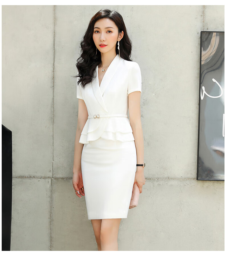 j-me短袖西装套装女2022夏季高端白色西服套裙女神范名媛职业装工作服