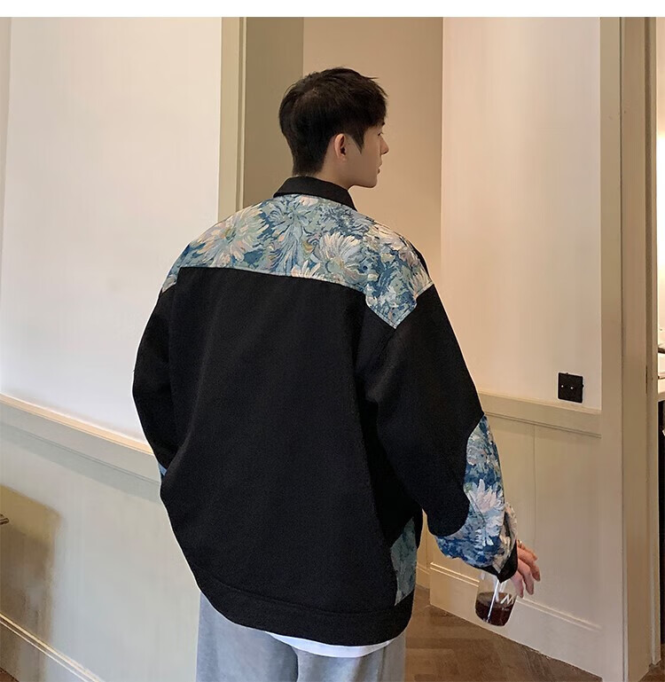 福神冬国潮刺绣外套男春秋潮牌大码工装夹克秋季感oversize高街上衣