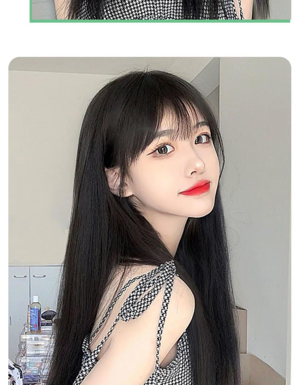 极固假发长发lolita网红圆脸自然逼真空气刘海黑长直发学生全头套式