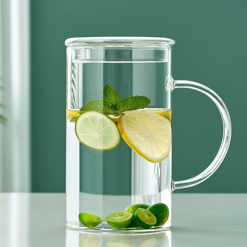 一立玻璃杯水杯家用大容量茶杯带把盖办公室泡茶杯男女耐高温喝水杯子