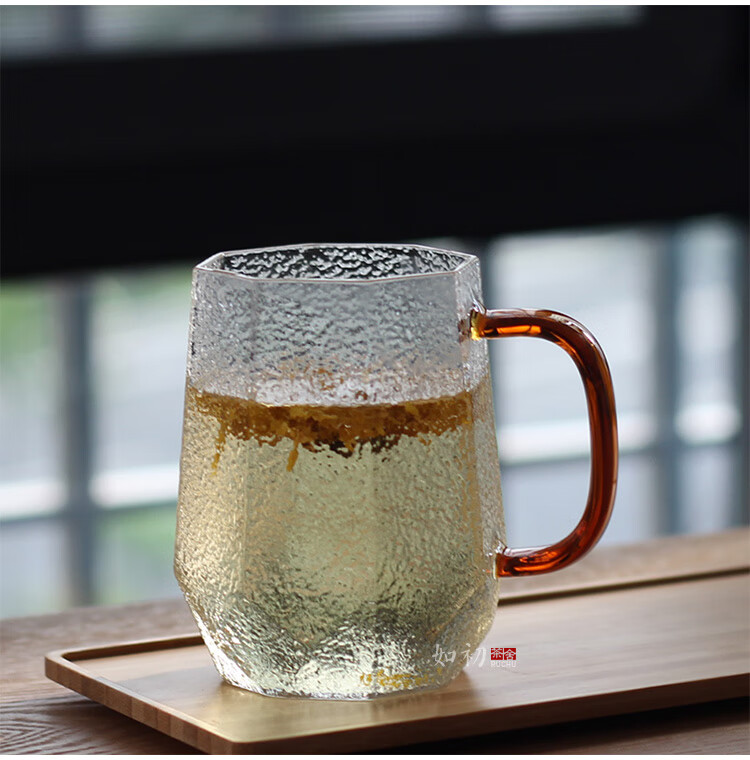 唐兴 锤纹玻璃杯子透明水杯办公室喝水杯子带把带盖绿茶杯大容量茶杯