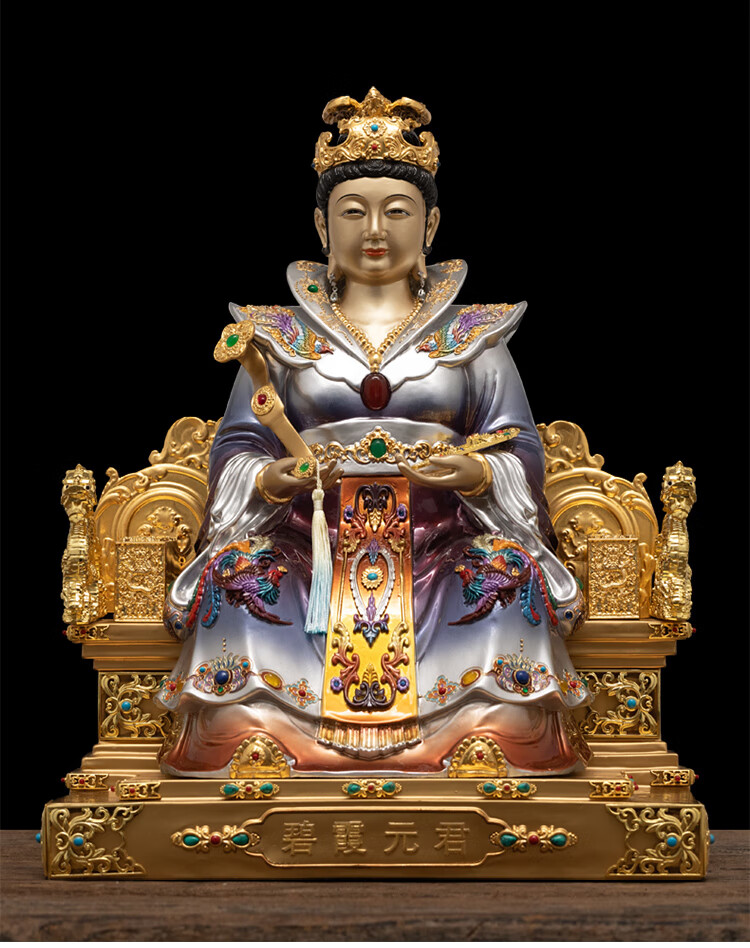 紫运阁纯铜贴金碧霞元君神像家用泰山老母泰山娘娘圣母奶奶黄铜佛像