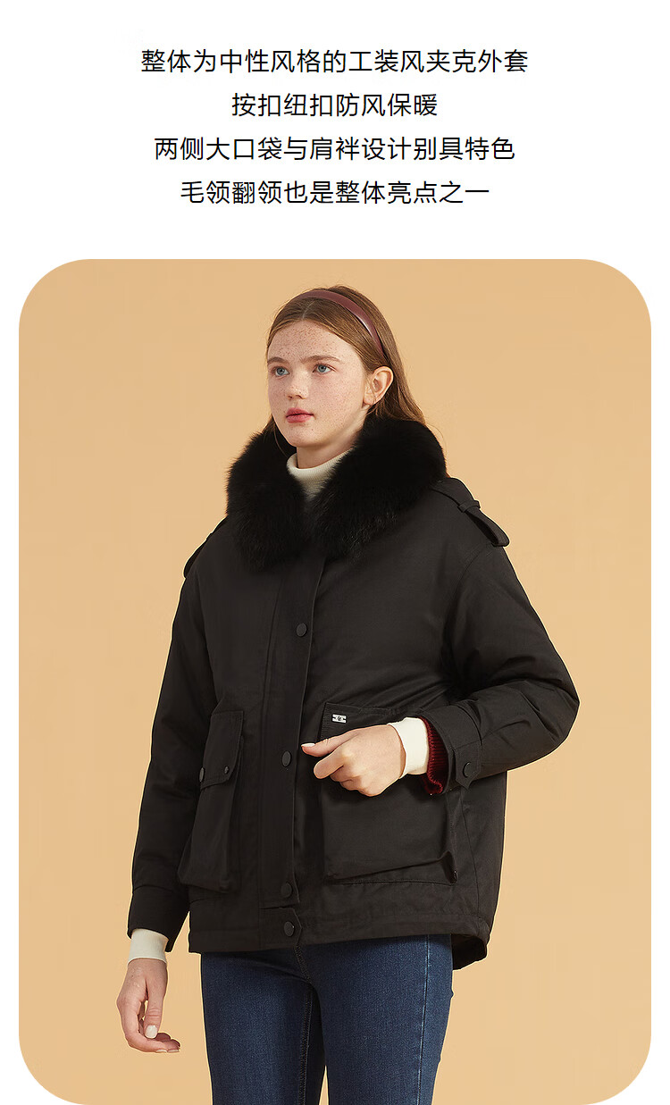 eland衣恋女装春秋季款温柔甜美中性保暖毛领翻领棉服 深粉色(27)d