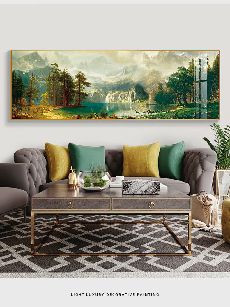 巨人山油画挂画客厅沙发背景墙装饰画世界名画背有靠山风景山水画f款